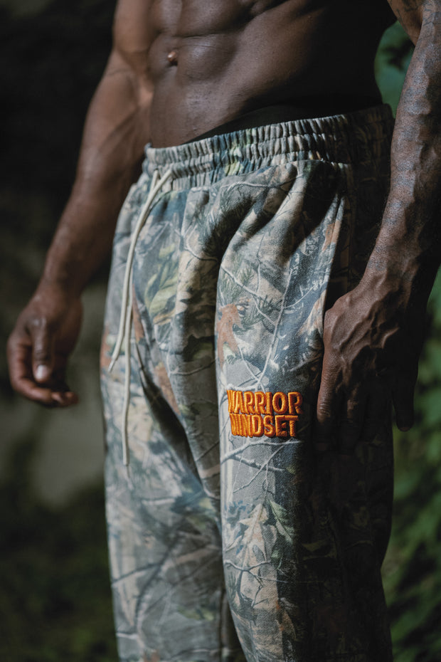 WARRIOR MINDSET™ CAMO SWEATPANTS — ORANGE EMBROIDERY EDITION